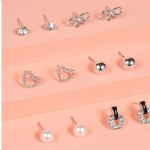 🔴6 pair Silver Hearts & Bow Stud Variety Pack Earrings